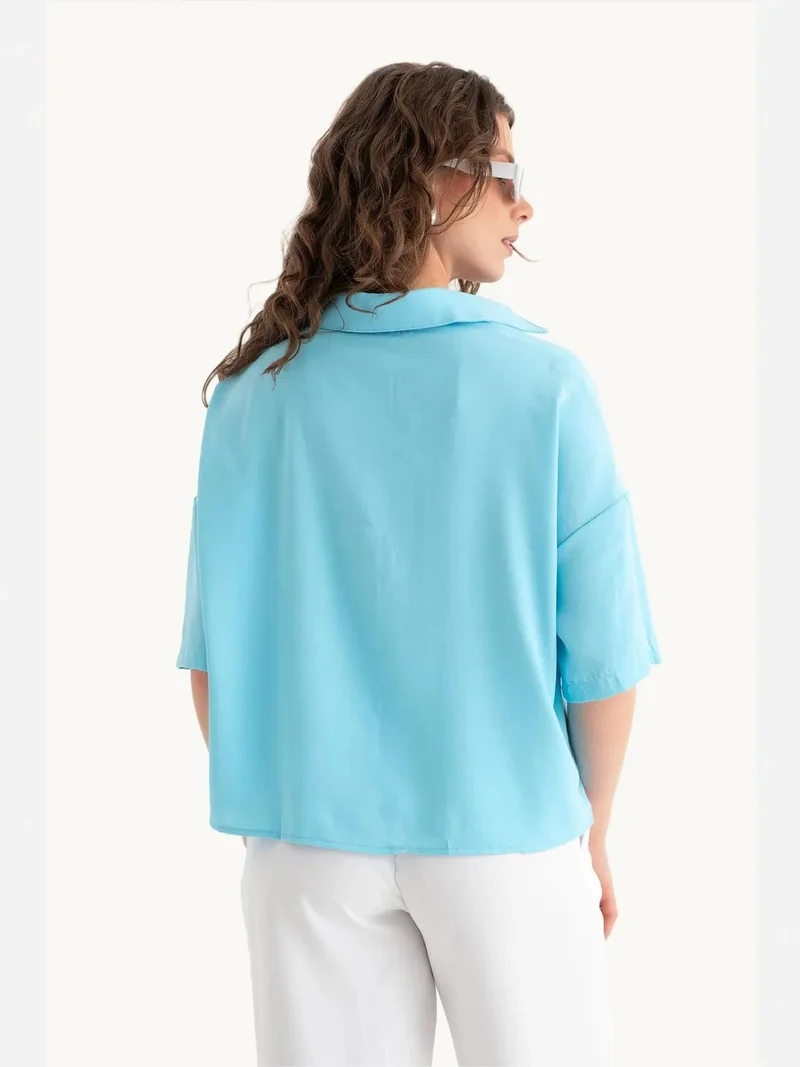 HICCUP Blue Pocket Shirt with a Button detail for Women | Best Price UAE