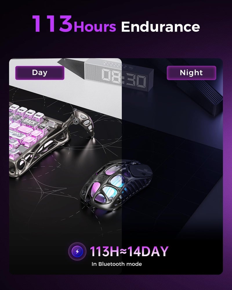 GravaStar Mercury X Pro Wireless Gaming Mouse, Come with 8K Dongle – 32,000 DPI PAW 3950 Sensor, 8,000Hz Polling Rate, Only 49g, Magnesium Alloy Hollow Frame, RGB Lighting, 5 Programmable Buttons - Image 4