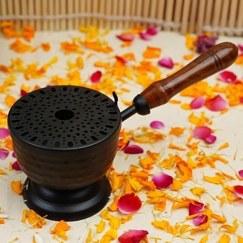 ServDharm Hammered Base Incense Burner Home Purifying Loban Dhoop Dani Dhuni Diameter 35 inMetal Round Black - Image 4