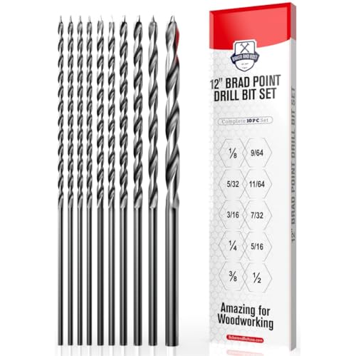 Baker and Bolt Extra Long 12" Brad Point Drill Bit Set for Wood High-Speed Steel Wood Drill Bits Set Titanium Coated Pack of 10 with Storage Sleeve (10 Pcs Brad Point 12" Long 1/8"-1/2") - Image 5