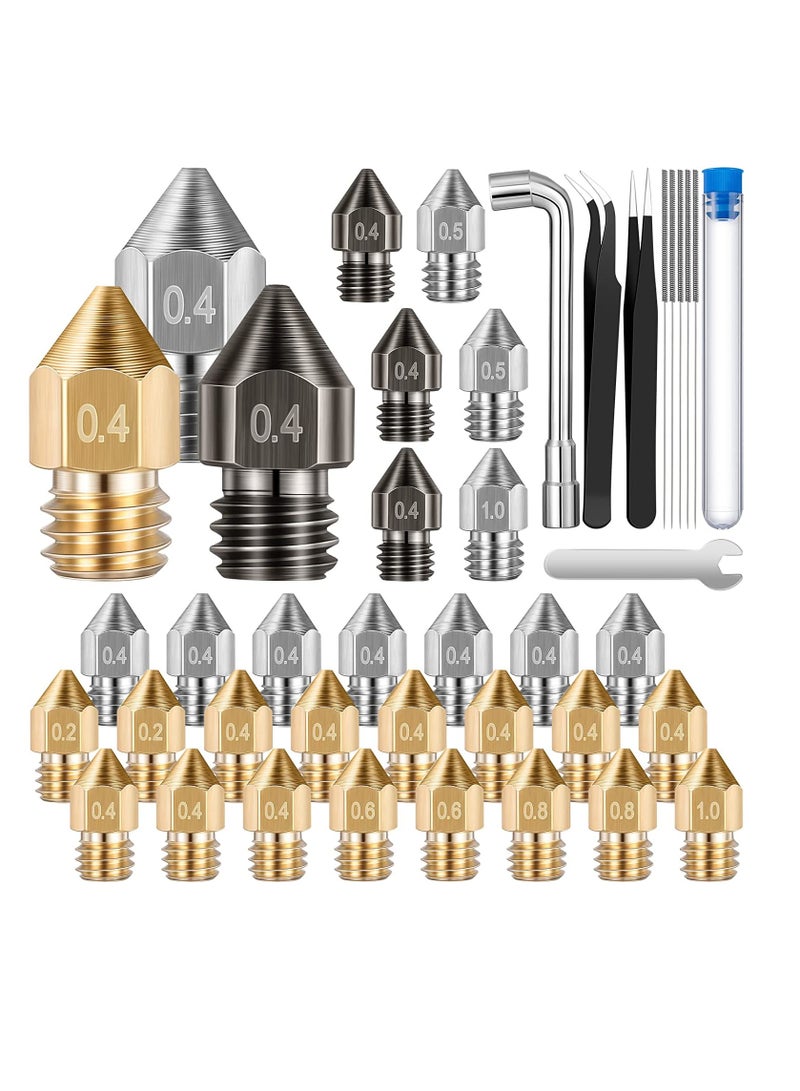 Excefore 37 Pcs 3D Printer Nozzle Cleaning Kit, Hardened Steel Stainless Steel and Brass Mk8 Extruder Nozzles 0.2mm, 0.4mm, 0.5mm, 0.6mm, 0.8mm, 1.0mm - Image 1