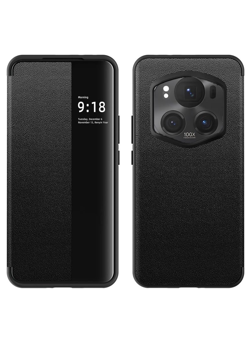 For Honor Magic 6 Pro Smart Clear View Cover ,Ultra Slim Leather Flip Protective Cover for Honor Magic 6 Pro,Black - Image 1