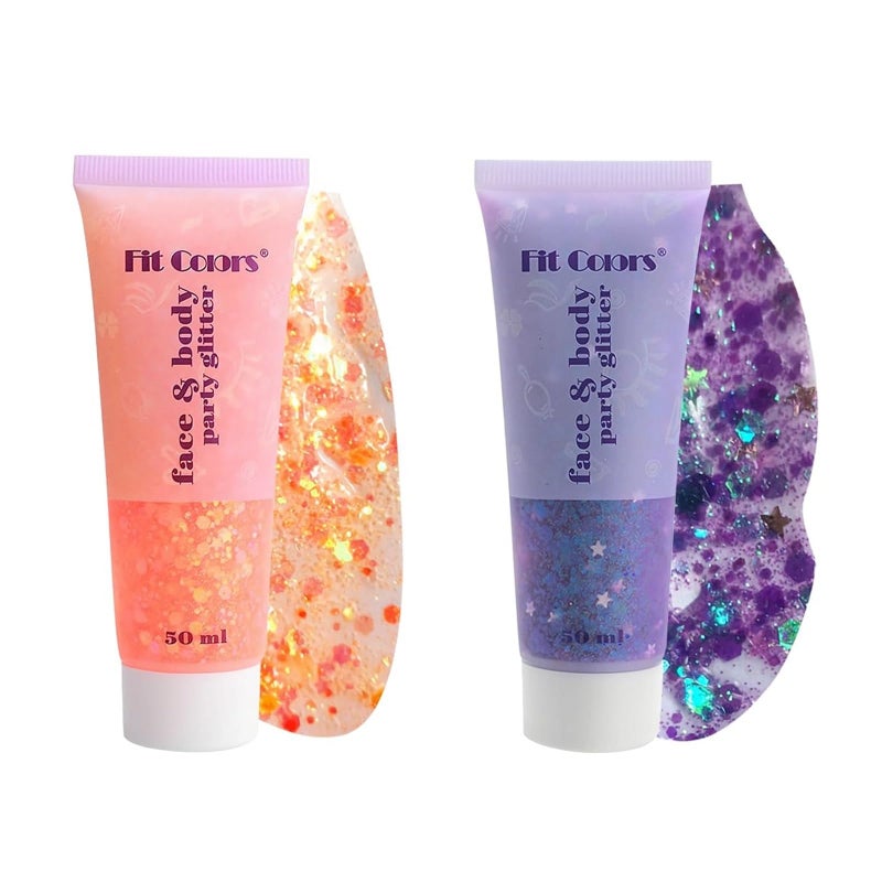 Glitter Gel, 2pcs Face Glitter, Sparkling Glitter Hairspray Festival Party DIY Art Accessories for Face, Body, Nail, Lip, Eye, Hair (Orange and Purple)