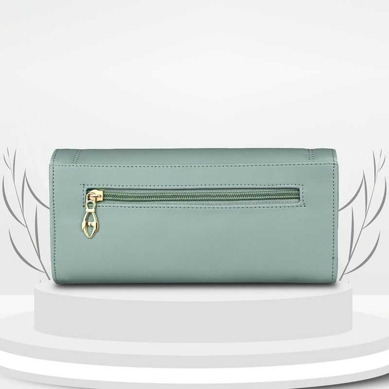 ALSU Women's Light Green Wallet Hand Purse Clutch Vegan Leather | Phone Pocket | 4 Card Pocket (gdu-033blugrn) - Image 3