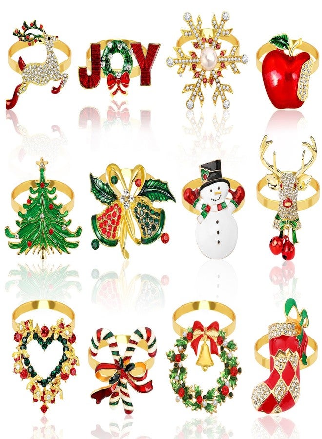 DTOFOOT 12 Pieces Christmas Napkin Rings, Napkin Holders for Cloth Napkins Rhinestone Crystal Holiday Napkins for Xmas Dinners Parties Wedding Adornment Table Decorations - Image 1