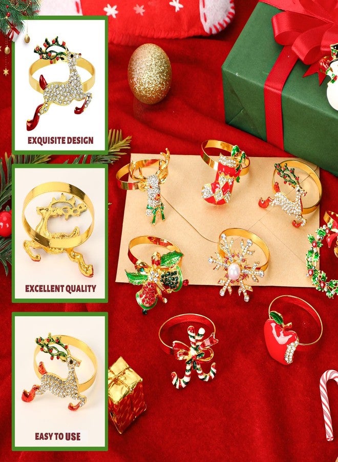 DTOFOOT 12 Pieces Christmas Napkin Rings, Napkin Holders for Cloth Napkins Rhinestone Crystal Holiday Napkins for Xmas Dinners Parties Wedding Adornment Table Decorations - Image 3