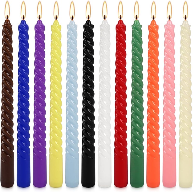 Grcdoyvl 12-Pack 12-Color Spiral Taper Candles - 10 Inch Dripless & Long-Lasting Burn, Decorative Twisted Candles for Wedding, Birthday, Christmas, Home Decor, Party Supplies (Premium Wax, Unscented) - Image 1
