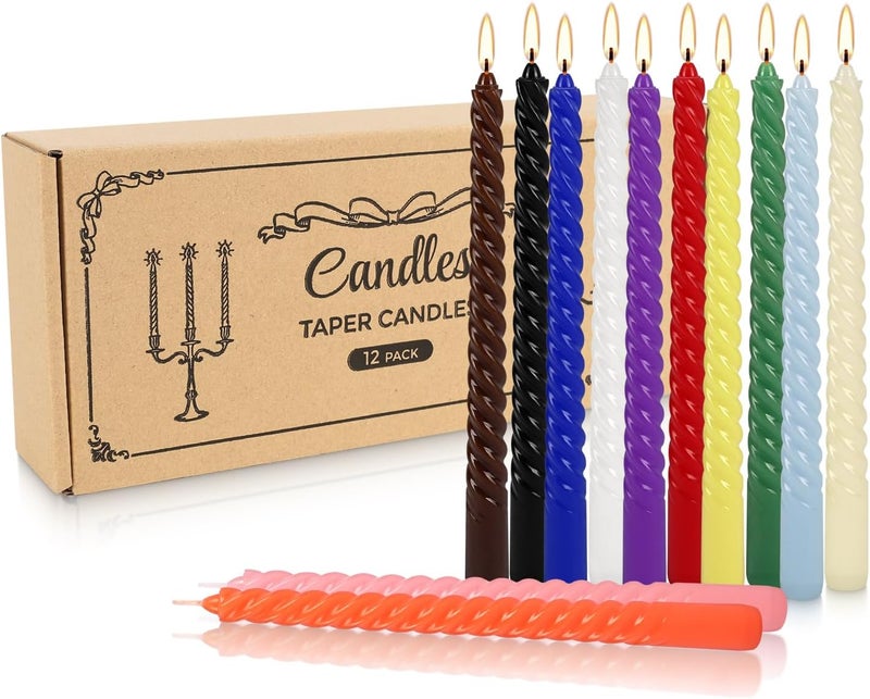 Grcdoyvl 12-Pack 12-Color Spiral Taper Candles - 10 Inch Dripless & Long-Lasting Burn, Decorative Twisted Candles for Wedding, Birthday, Christmas, Home Decor, Party Supplies (Premium Wax, Unscented) - Image 3