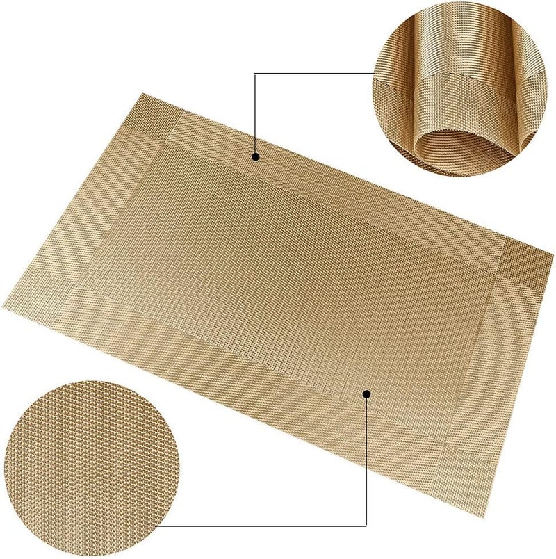 GDNK حصائر طاولة طعام قابلة للغسل من PVC مقاومة للحرارة وملونة لمطبخ وطاولة الطعام (4 قطع) (ذهبي) - Image 3