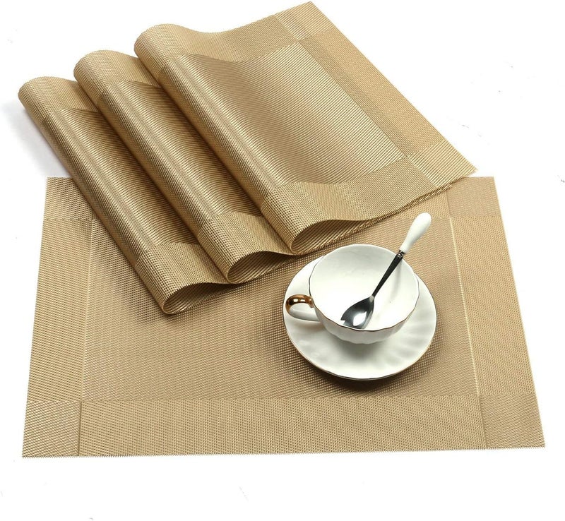 GDNK حصائر طاولة طعام قابلة للغسل من PVC مقاومة للحرارة وملونة لمطبخ وطاولة الطعام (4 قطع) (ذهبي) - Image 5