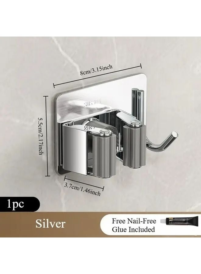 Black Heavy Duty Stainless Steel Wall Mounted Broom Mop Holder Drill Free Self Adhesive - Image 4