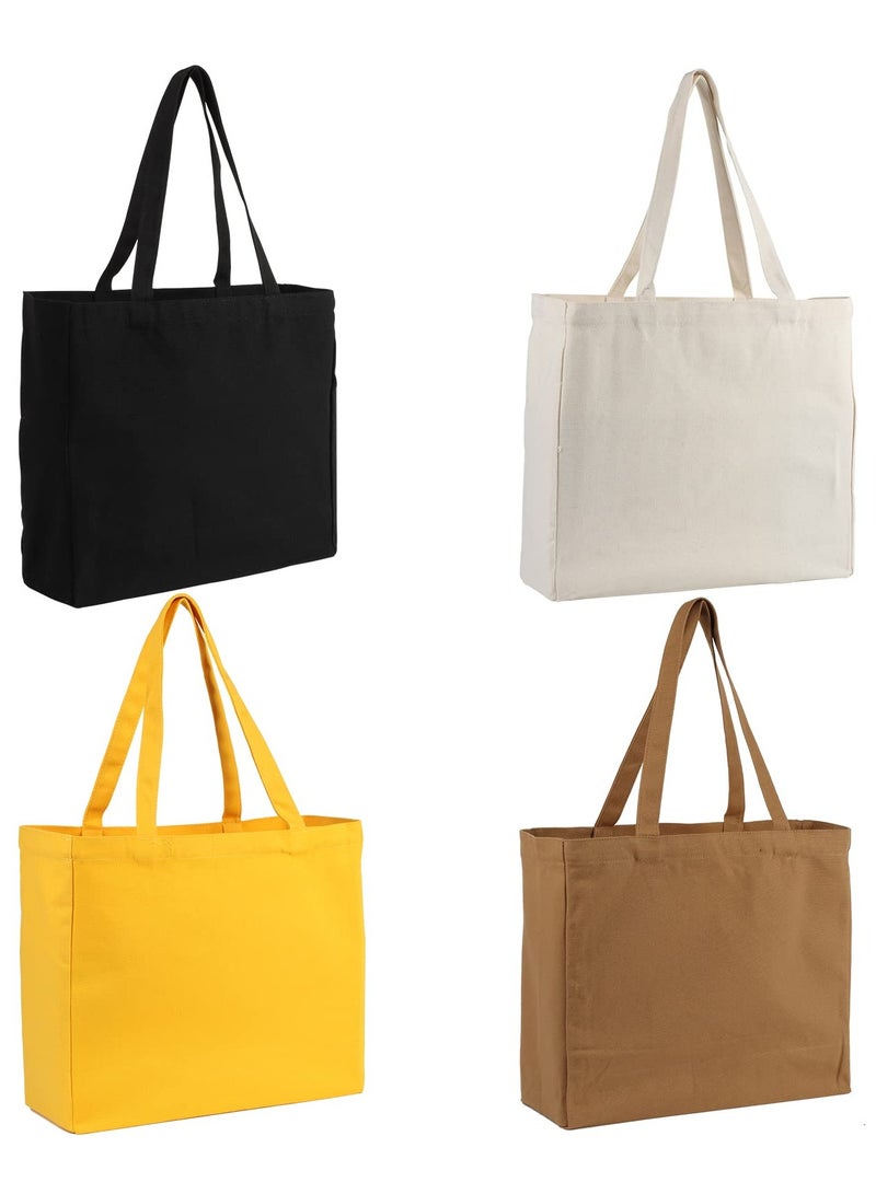 Zikra Women's Canvas Tote Bag For Crafts, DIYWomen's Canvas Tote Bag For Crafts, DIY Reusable Grocery Bag Shopping Bag Gift Bag (4 Pack) Reusable Grocery Bag Shopping Bag Gift Bag (4 Pack) - Image 1