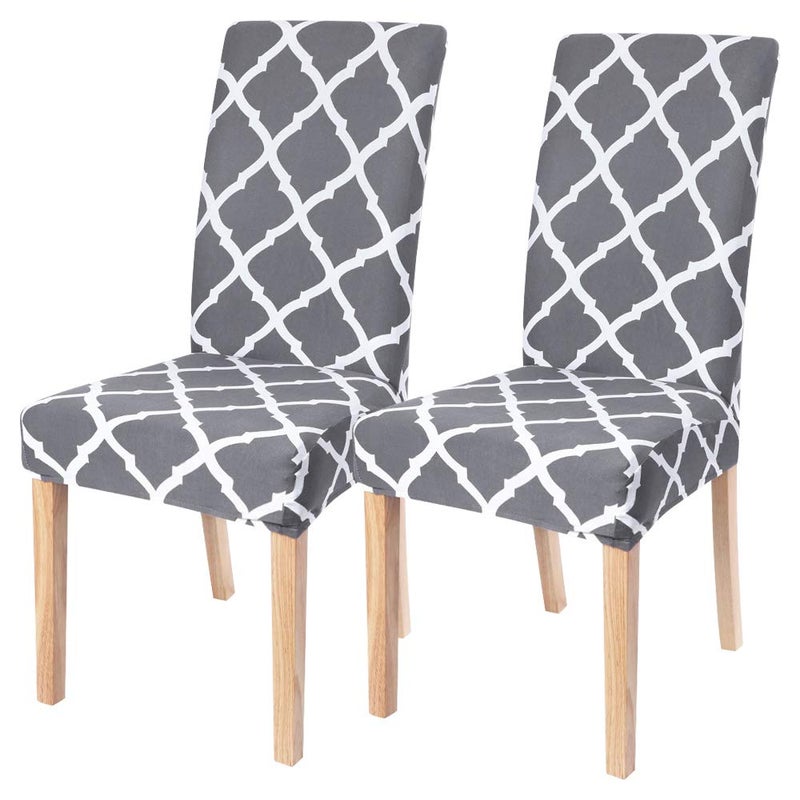 SearchI Dining Room Chair Covers Set of 2 Stretch Geometric Parsons Chair Slipcovers Spandex Removable Washable Kitchen Chair Protector Cover for Dining Room Hotel Ceremony GrayWhite