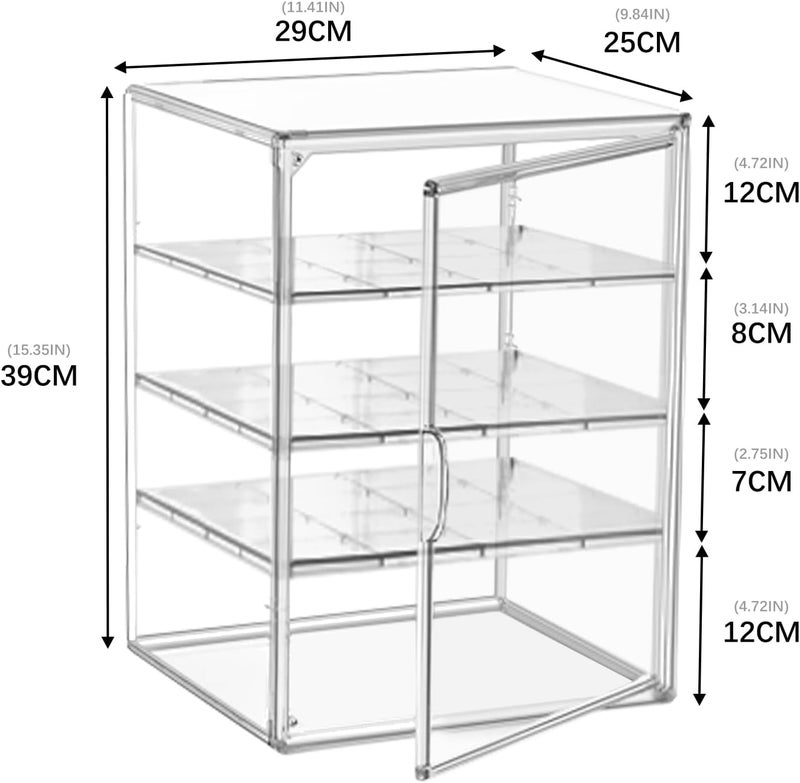 DAYOOH Clear Display Case for Figures 4-Tier Adjustable Showcase Acrylic Storage Box with 3 Dividers Stackable Display Stand for Collectibles, Handbag, Shoes, 2 Pcs - Image 3