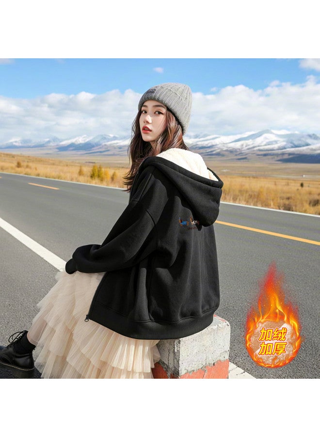 Flying in the snow Women's Cardigan Jacket 2025 Autumn Winter Commuting Loose Casual Versatile Hooded Thickened Top - Image 2