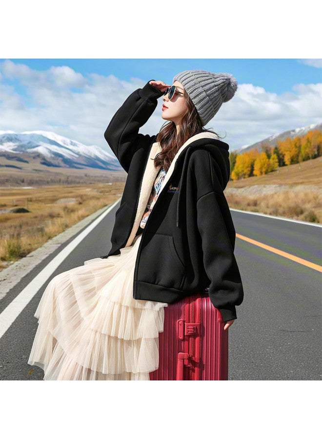 Flying in the snow Women's Cardigan Jacket 2025 Autumn Winter Commuting Loose Casual Versatile Hooded Thickened Top - Image 4