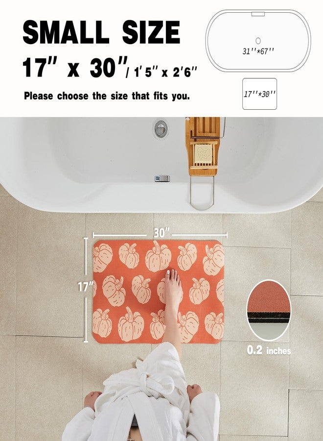 TYUU Halloween Bath Mat, Thin Halloween Bathroom Rug Non-Slip Quick Dry Pumpkin Bath Mat Fits Under Door Thin Floor Mat Fall Halloween Decor, 17’’x30‘’, Pumpkins Orange - Image 2