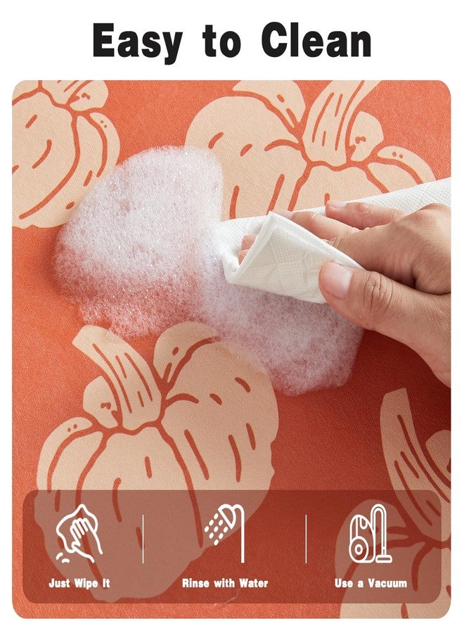 TYUU Halloween Bath Mat, Thin Halloween Bathroom Rug Non-Slip Quick Dry Pumpkin Bath Mat Fits Under Door Thin Floor Mat Fall Halloween Decor, 17’’x30‘’, Pumpkins Orange - Image 5
