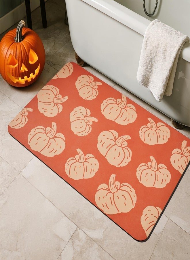 TYUU Halloween Bath Mat, Thin Halloween Bathroom Rug Non-Slip Quick Dry Pumpkin Bath Mat Fits Under Door Thin Floor Mat Fall Halloween Decor, 17’’x30‘’, Pumpkins Orange - Image 1