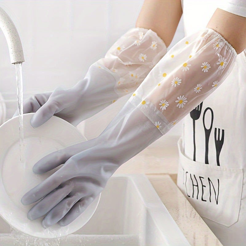 Creative jelly color kitchen cleaning gloves plastic girdle long gloves wash dishes wash clothes waterproof latex gloves Gloves (blue)