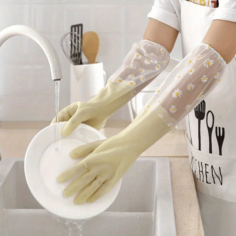 Creative jelly color kitchen cleaning gloves plastic girdle long gloves wash dishes wash clothes waterproof latex gloves Gloves (blue) - Image 2