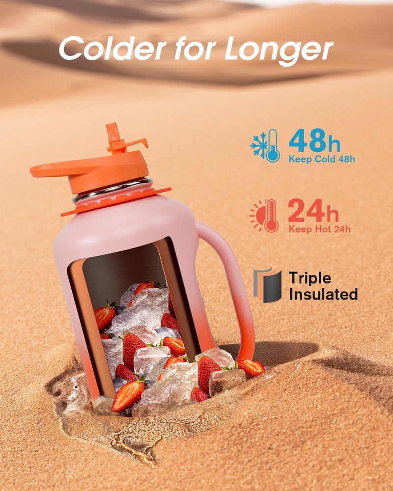 Coolflask 64oz Insulated Water Bottle, Coolflask Half Gallon Water Jug With Handle Straw Stainless Steel Double-Walled Vacuum Metal Large Flask With Strap Bpa-Free Leakproof, Keep Cold 48 Hrs, Sunny Orange - Image 3