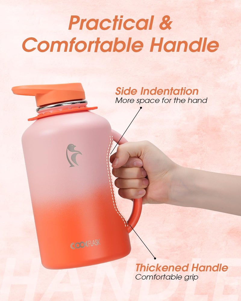 Coolflask 64oz Insulated Water Bottle, Coolflask Half Gallon Water Jug With Handle Straw Stainless Steel Double-Walled Vacuum Metal Large Flask With Strap Bpa-Free Leakproof, Keep Cold 48 Hrs, Sunny Orange - Image 2