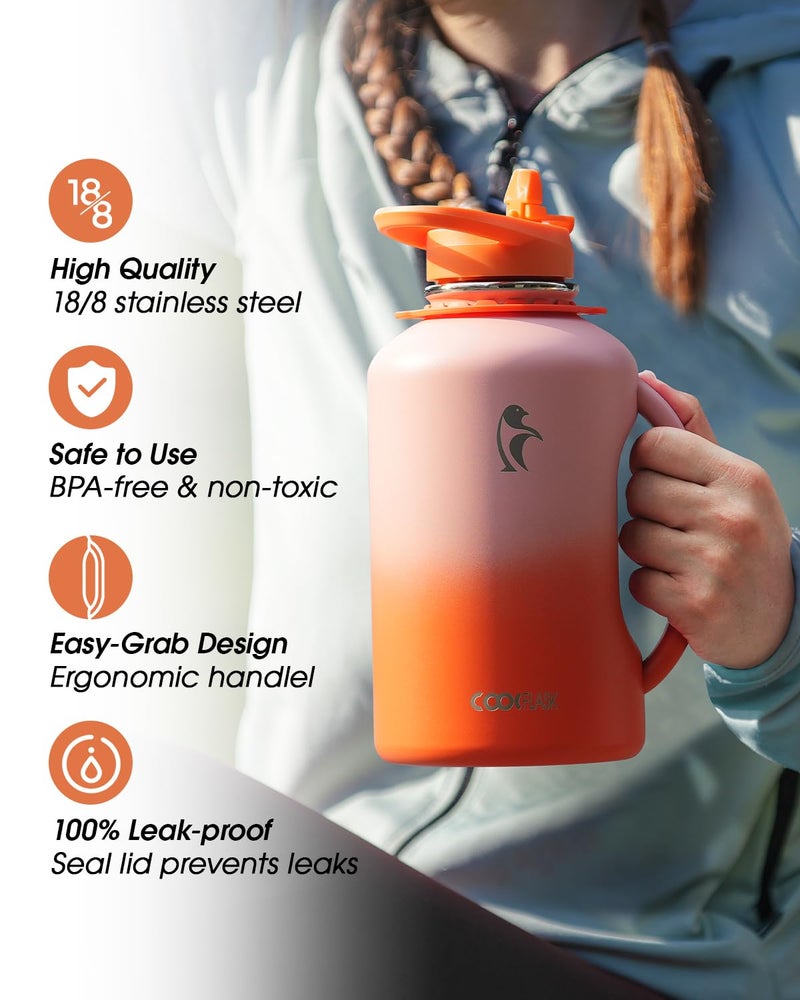 Coolflask 64oz Insulated Water Bottle, Coolflask Half Gallon Water Jug With Handle Straw Stainless Steel Double-Walled Vacuum Metal Large Flask With Strap Bpa-Free Leakproof, Keep Cold 48 Hrs, Sunny Orange - Image 5