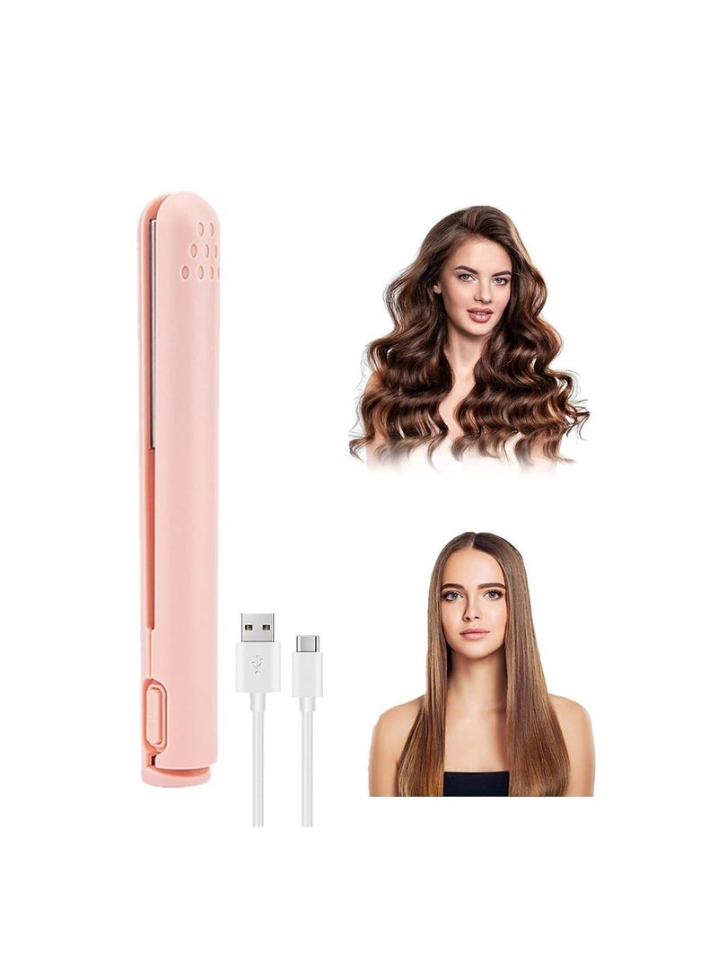 Mini Dual-Purpose Curling Iron, 2 in 1 Hair Straightener and Curler, Ceramic Iron for All Types, Portable Curler Home Travel (Pink) - Image 1
