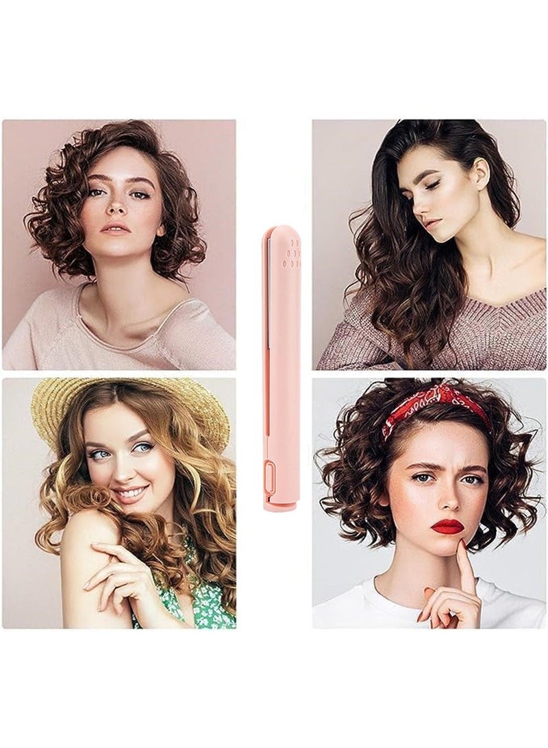 Mini Dual-Purpose Curling Iron, 2 in 1 Hair Straightener and Curler, Ceramic Iron for All Types, Portable Curler Home Travel (Pink) - Image 3