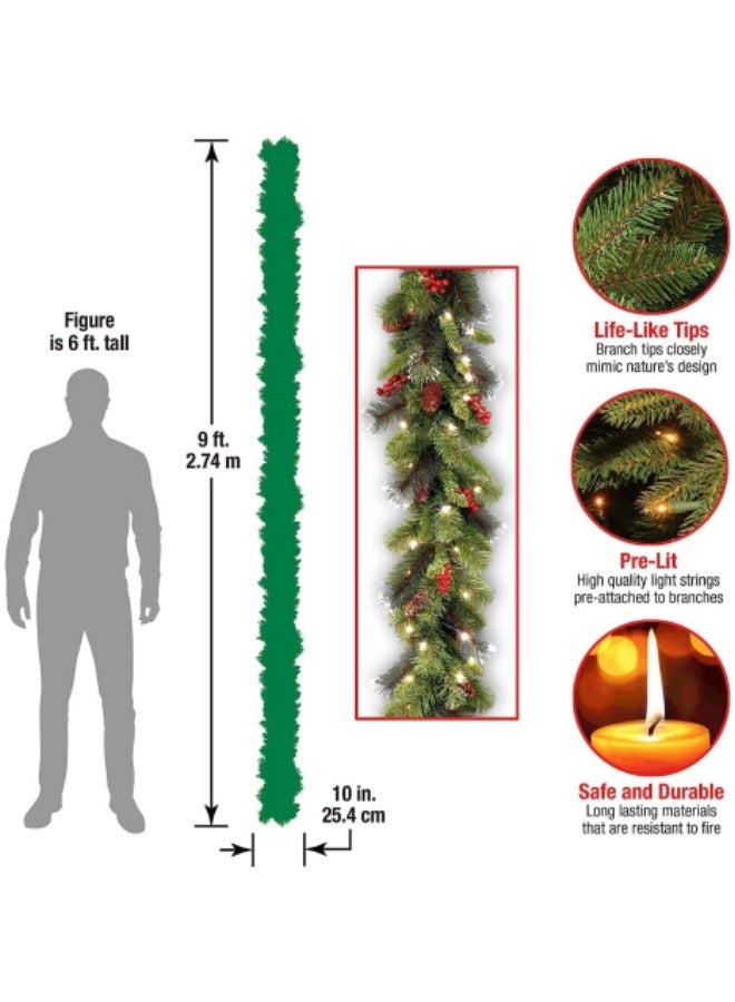 GGEROU تزيين عيد الميلاد من غارلاند بطول 9 أقدام مع 50 ضوء LED صناعي من الخوص الأخضر لزينة حفلات العطلات - Image 3