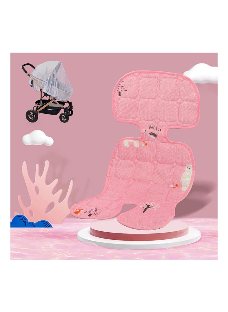 SYOSI Baby Stroller Cooling Liner with Stroller Mosquito Net, Pushchair Liner Breathable Stroller Seat Liner Pushchair Accessory Infant Seat Cushion for Pushchair Stroller Pram Buggy and Car Seat (Pink)  - Image 1
