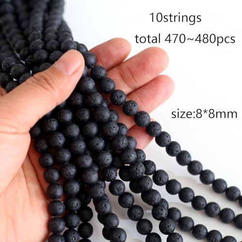HERZWILD 470Pcs Lava Beads Round Black Lava Stone Beads Natural Gemstone Bead Volcanic Rock Stone Oil Diffuser Bead for Bracelets Necklace Jewelry Making(8mm) - Image 2