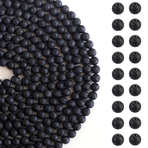 HERZWILD 470Pcs Lava Beads Round Black Lava Stone Beads Natural Gemstone Bead Volcanic Rock Stone Oil Diffuser Bead for Bracelets Necklace Jewelry Making(8mm) - Image 1