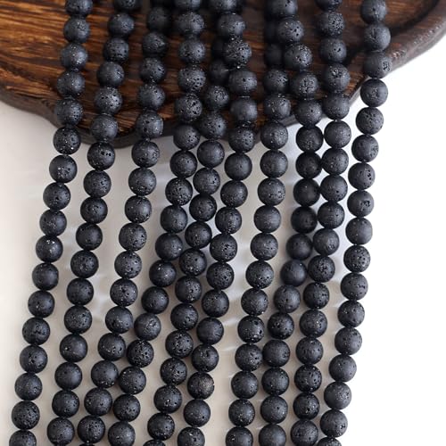 HERZWILD 470Pcs Lava Beads Round Black Lava Stone Beads Natural Gemstone Bead Volcanic Rock Stone Oil Diffuser Bead for Bracelets Necklace Jewelry Making(8mm) - Image 3