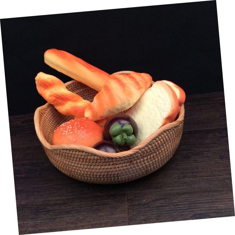 Light Brown Rattan Woven Storage Basket 30x10cm Wave Style Container For Fruits Vegetables Snacks Kitchen Outdoor Picnic Dining Room Party - Image 3
