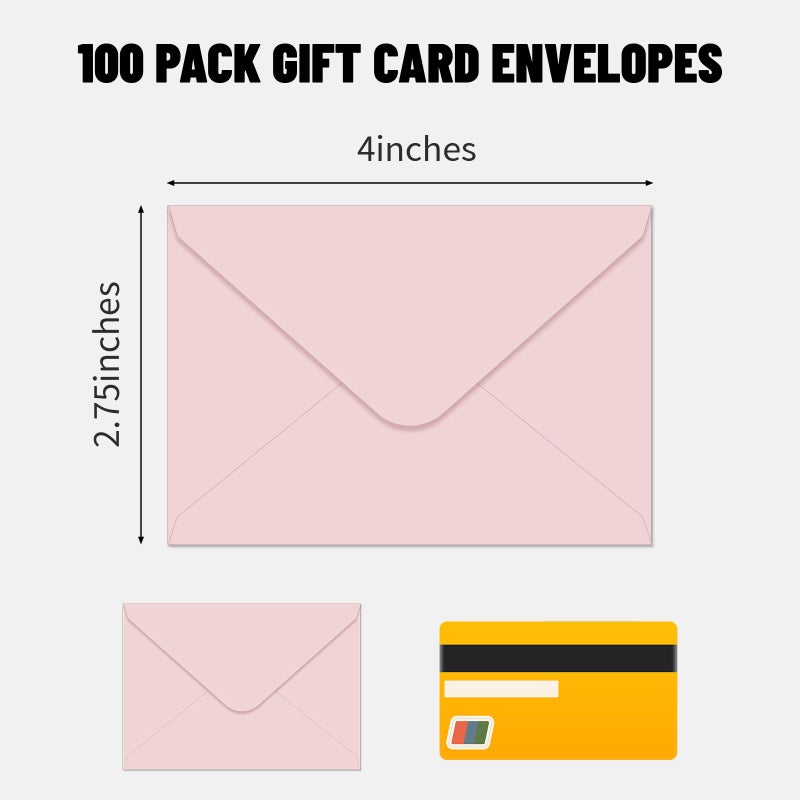 Ouzoustate 100 Pack Gift Card Envelopes 4 x 2.75" Mini Envelopes 120GSM Small Paper Business Gift Card Sleeves Bulk,Tiny Little Greeting Card Envelope Pockets for Invitation (Pink) - Image 2