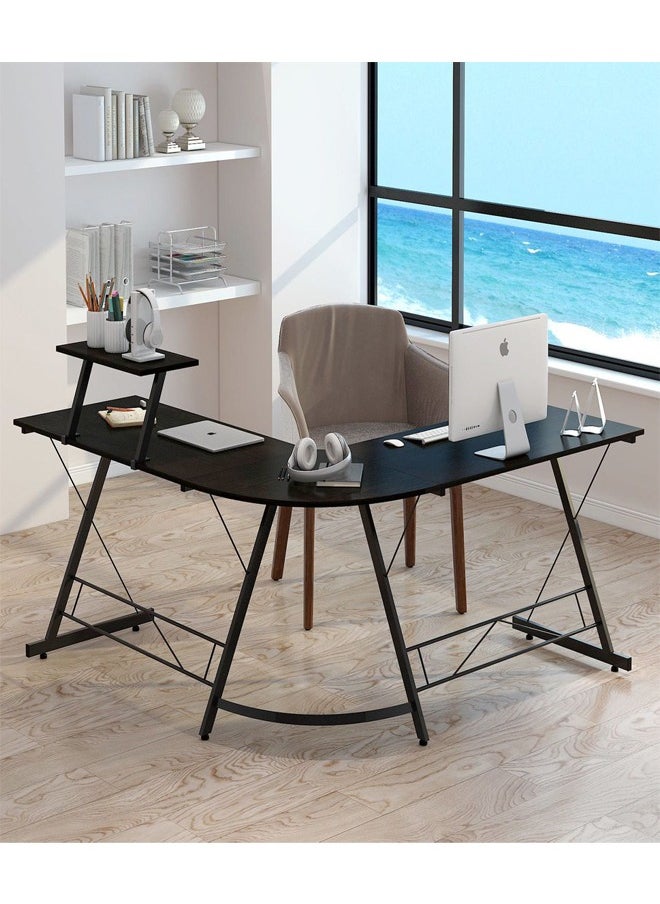 fashionhome - L Shape Gaming Table Computer Desk with Large Monitor Stand Sturdy Writing Workstation 258 x 46 x 74 cm - Image 1