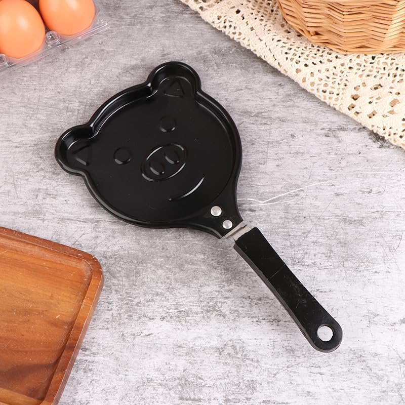 RGkJAS Mini Non-Stick Cartoon Shape Frying Pan for Eggs, Pancakes & Omelettes - Cute Pig Design Breakfast Cookware, Compact & Durable Black Steel Skillet for Kids & Fun Cooking, Portable Kitchen Tool - Image 1