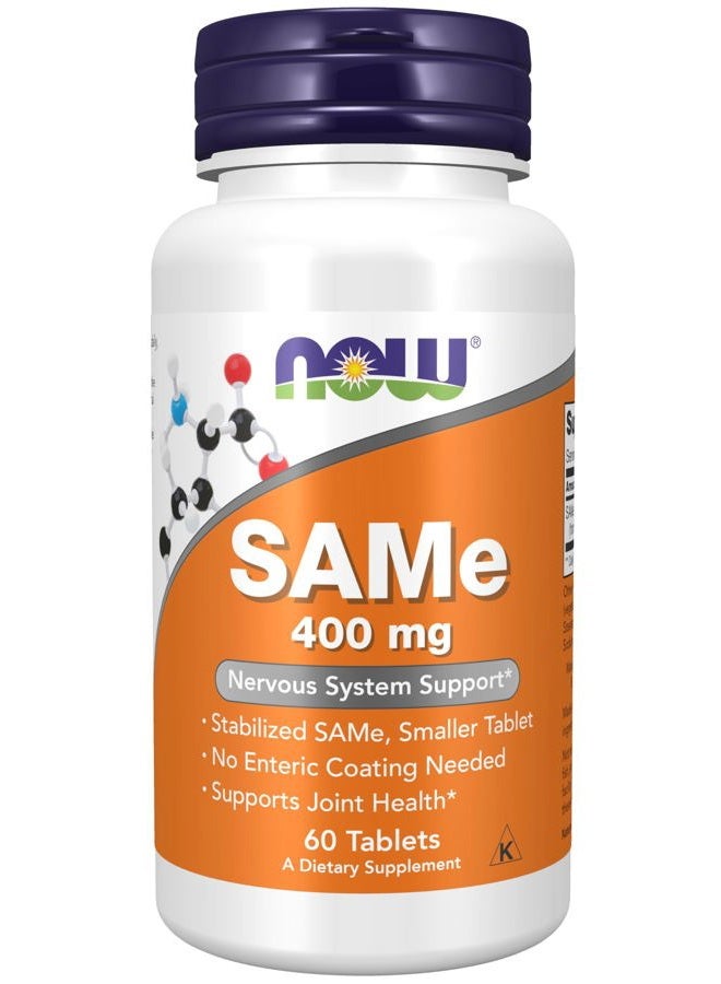 now Supplements, SAMe (S-Adenosyl-L-Methionine) 400 mg, Nervous System Support*, 60 Tablets - Image 1