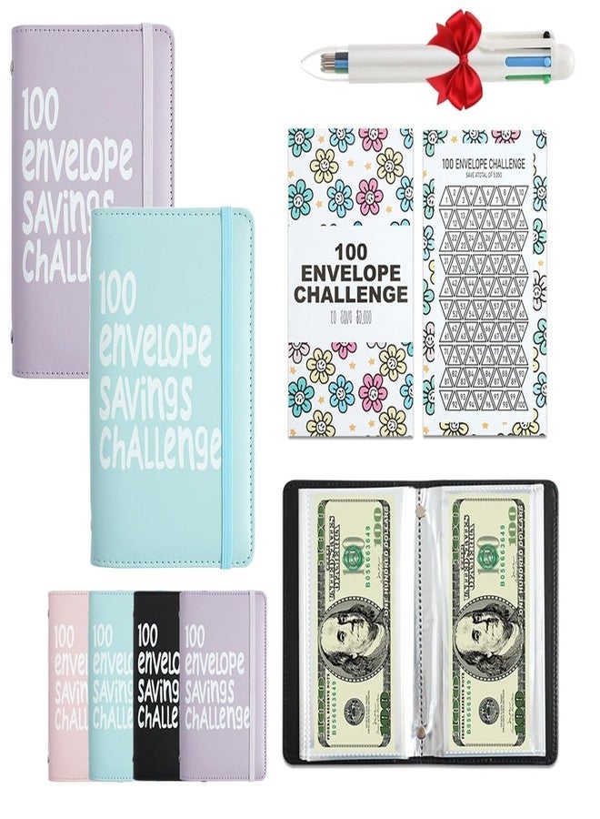 biqozi 100 Days Money Saving Challenge Coin Envelope Budgetstorage Book, Money Saving Binder, Cash Envelopes for Budgeting, Budget Planner Binder to Save $5,050 and $500 and $10,000(Purple+Blue) - Image 1
