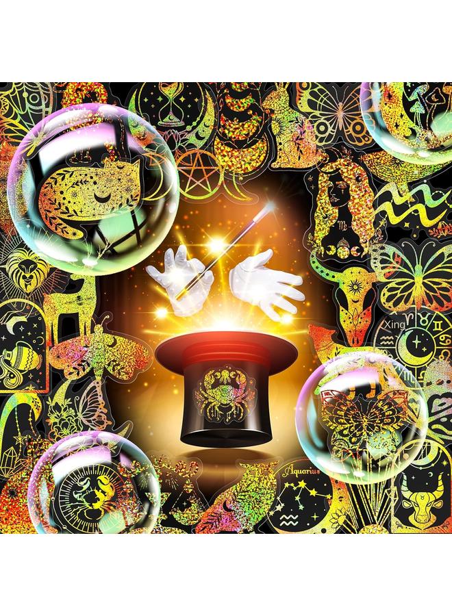 Bluejw Selling 100 Transparent Gold Laser Magic Series PET Stickers Laser Gold Flash Special-shaped Hand Account Material - Image 2