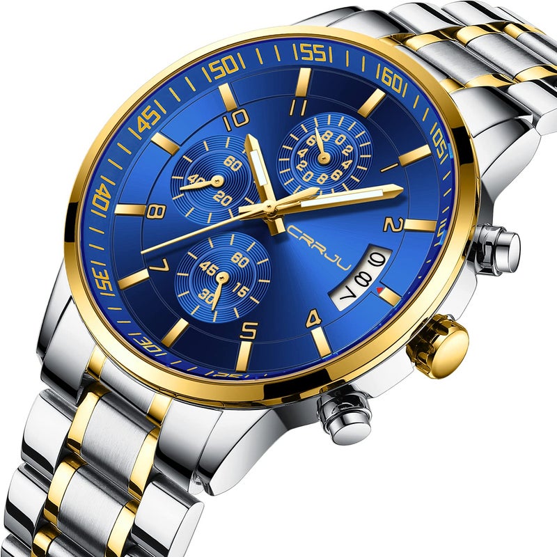 CRRJU Men's Watches Luxury Business Waterproof Calendar Quartz Watches for Men Japan Movement Stainless Steel Band Watches - Image 2