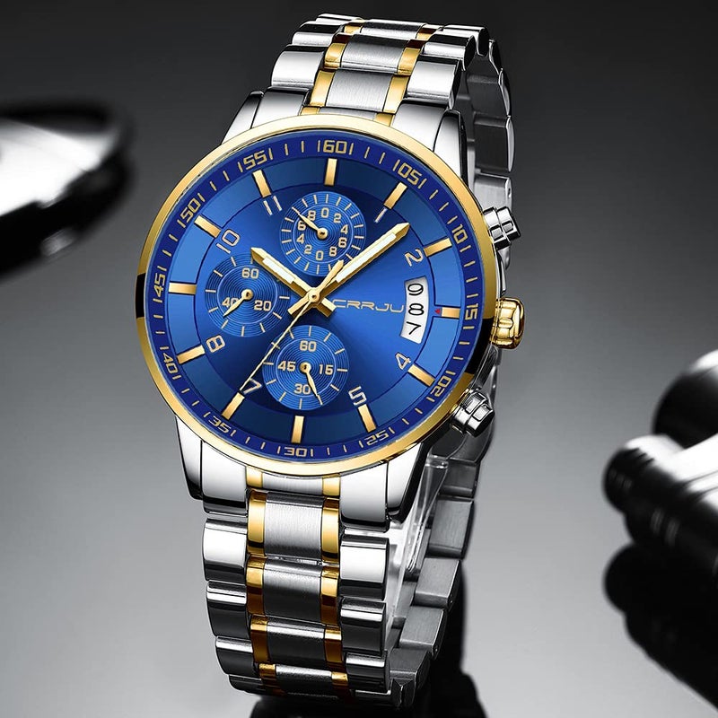 CRRJU Men's Watches Luxury Business Waterproof Calendar Quartz Watches for Men Japan Movement Stainless Steel Band Watches - Image 4