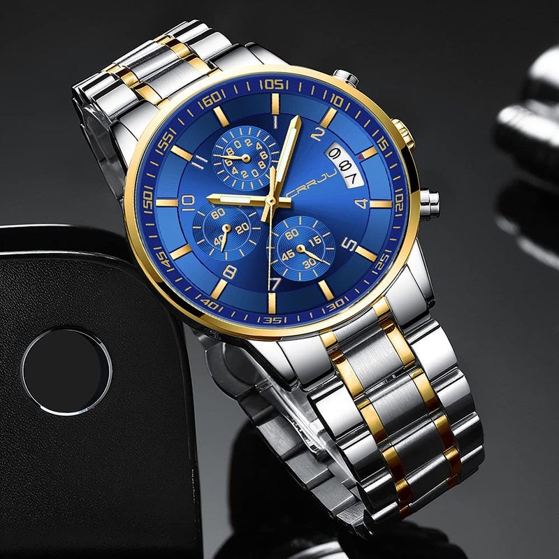 CRRJU Men's Watches Luxury Business Waterproof Calendar Quartz Watches for Men Japan Movement Stainless Steel Band Watches - Image 3