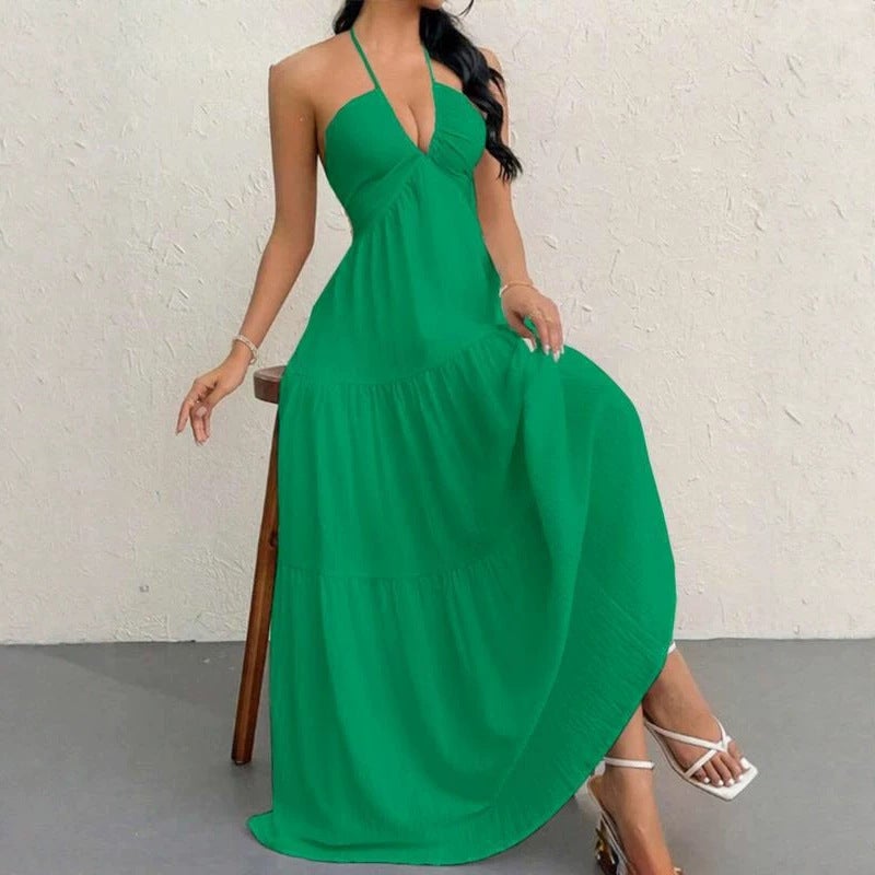 Women's Deep V Neck Twist Layered Maxi Dress - Image 4