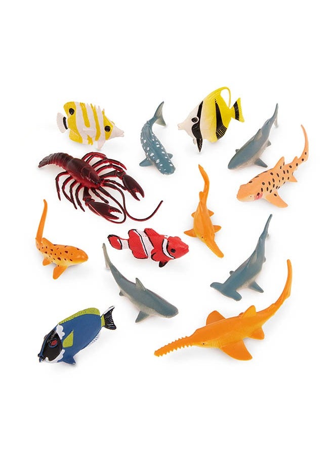 Terra by Battat 13 Pcs Ocean Animals Tube, Sharks & Sea Life Set-Ensemble De Requins & Vie Marine,  Realistic looking Mini 5-12 cm Plastic Animal Figure Toys for kids 3+ Years  - Image 2
