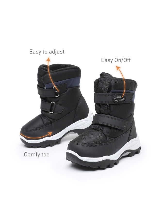 Ahannie Boys Snow Boots Toddler Kids Winter Boots Water Resistant Hook Loop Cold Weather Shoes (Toddler/Little Kid)(Black/Navy-7) - Image 4