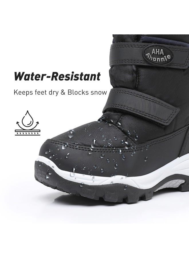 Ahannie Boys Snow Boots Toddler Kids Winter Boots Water Resistant Hook Loop Cold Weather Shoes (Toddler/Little Kid)(Black/Navy-7) - Image 2