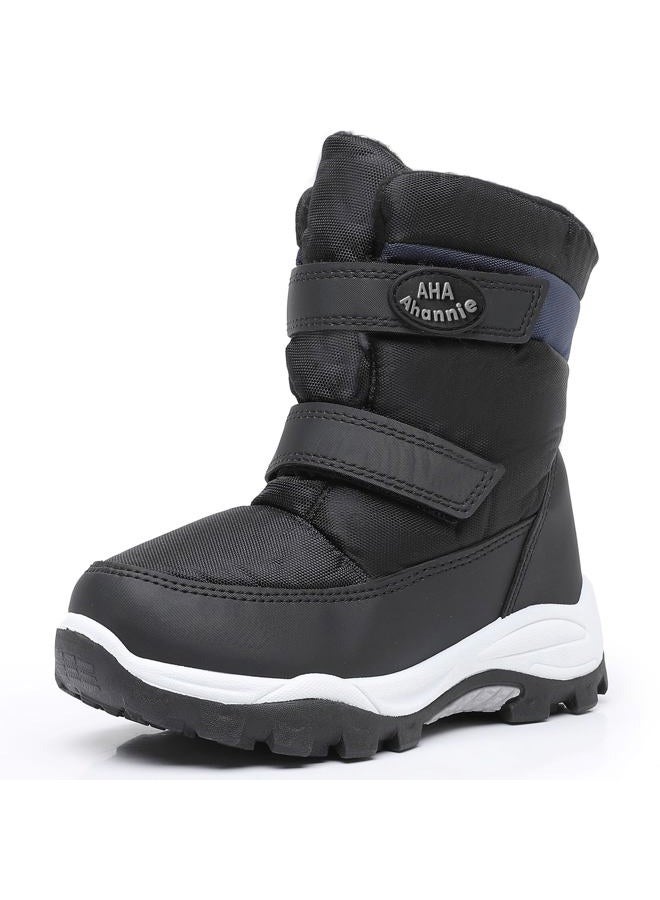 Ahannie Boys Snow Boots Toddler Kids Winter Boots Water Resistant Hook Loop Cold Weather Shoes (Toddler/Little Kid)(Black/Navy-7) - Image 1